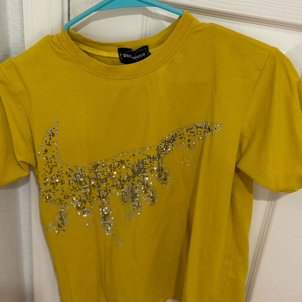 DSQUARED2 Yellow Short Sleeve Tee with Silver Accents